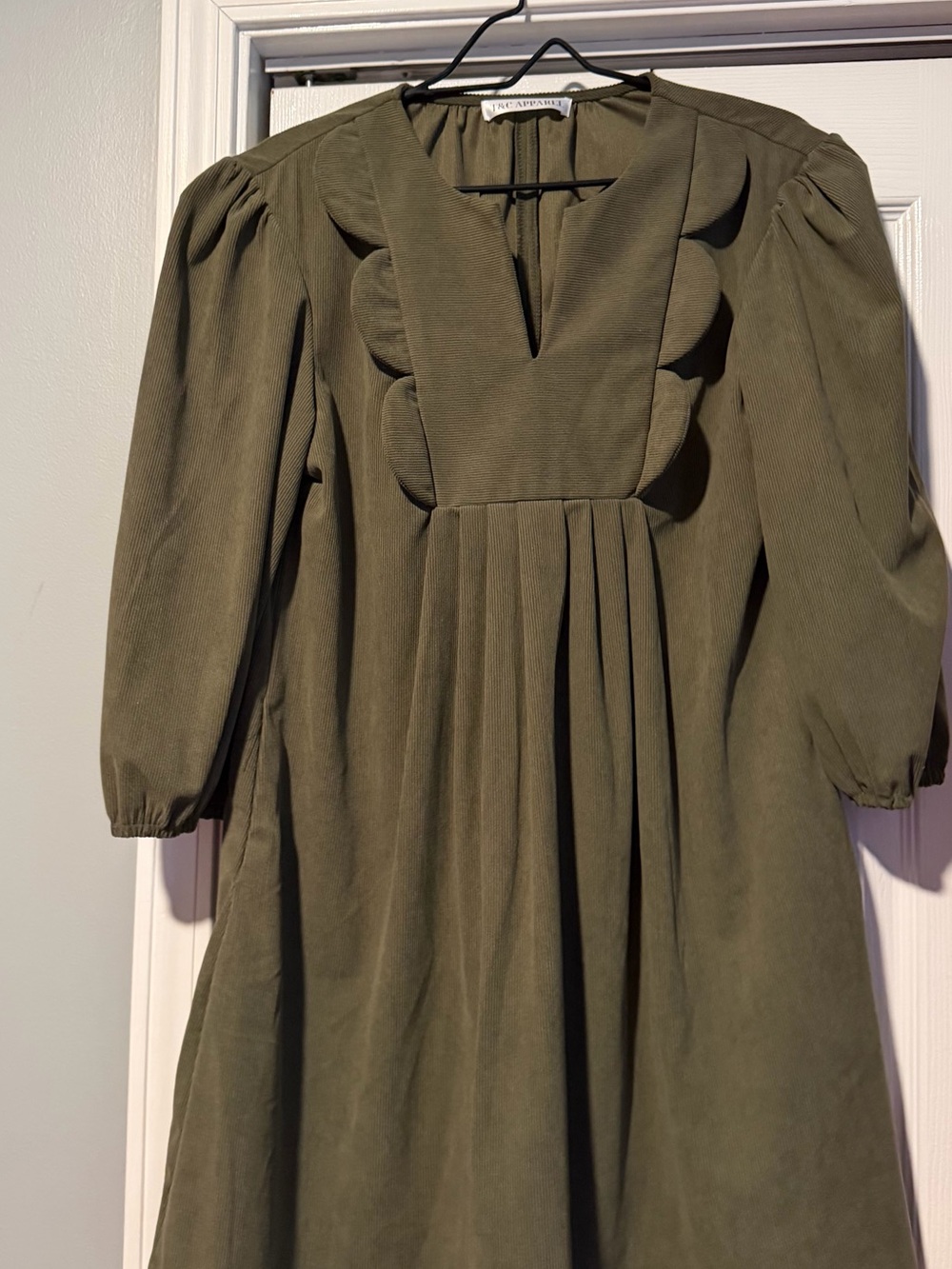 NWOT Olive Green Dress with Scalloped Bib